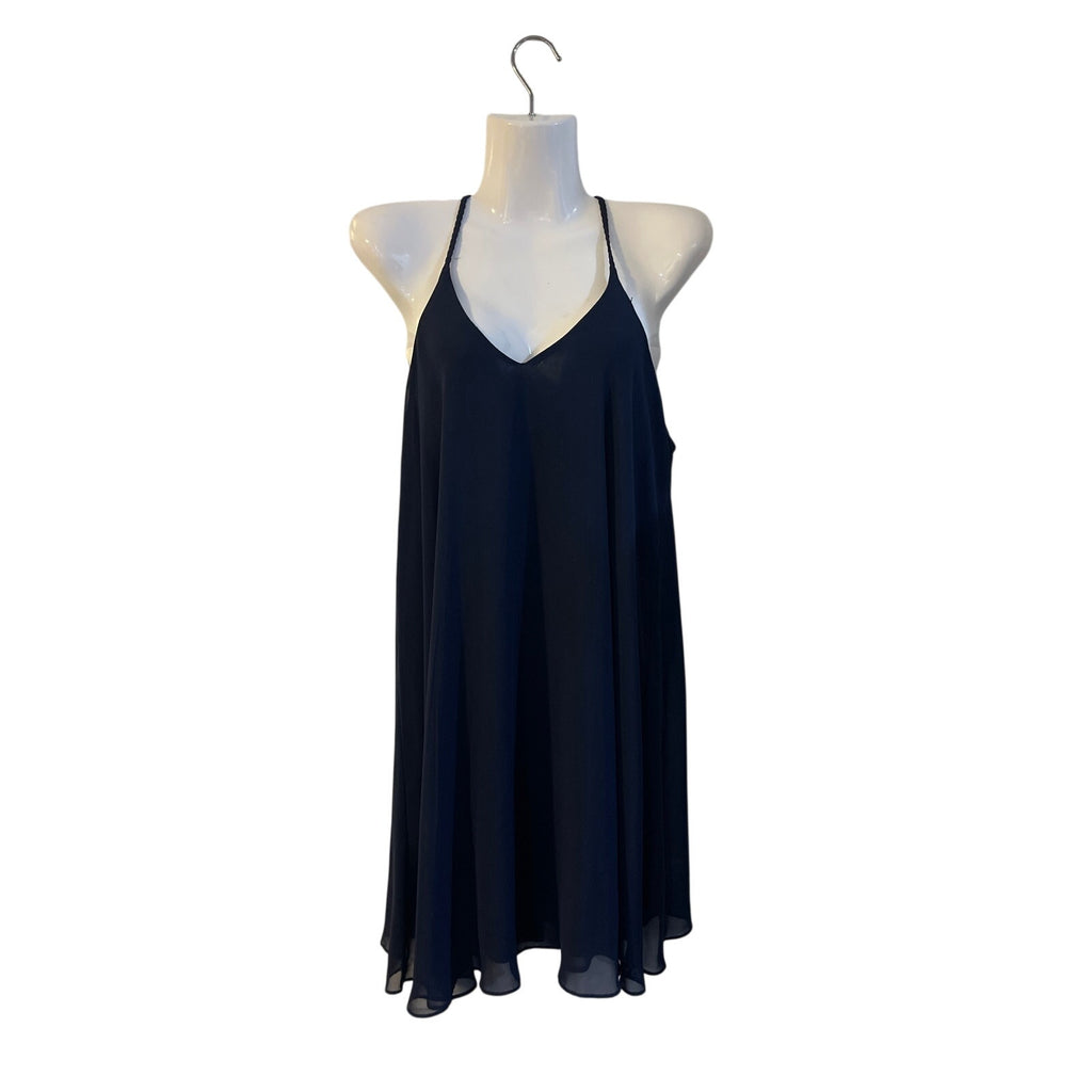 AQUA Navy Blue Chiffon Halter Tank Short Dress SZ S Flowy Flirty Party Cocktails