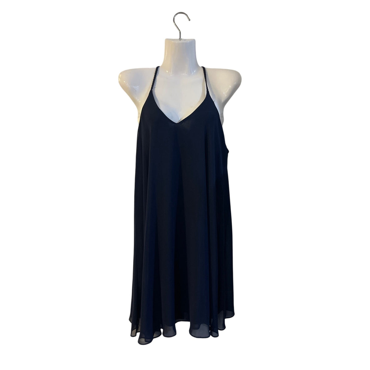 AQUA Navy Blue Chiffon Halter Tank Short Dress SZ S Flowy Flirty Party Cocktails