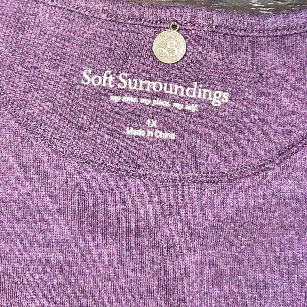 Soft Surroundings Embroidered Half Zip Ribbed Long Sleeve Blouse Plus 1X Boho