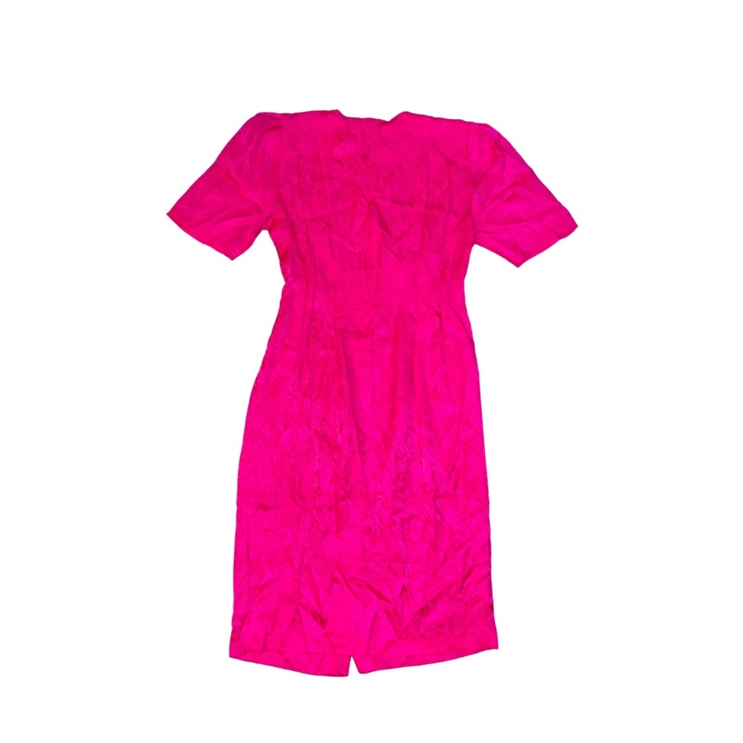 Adrianna Papell Vintage 100% Silk Hot Pink Front Button Up Midi Dress Size Small