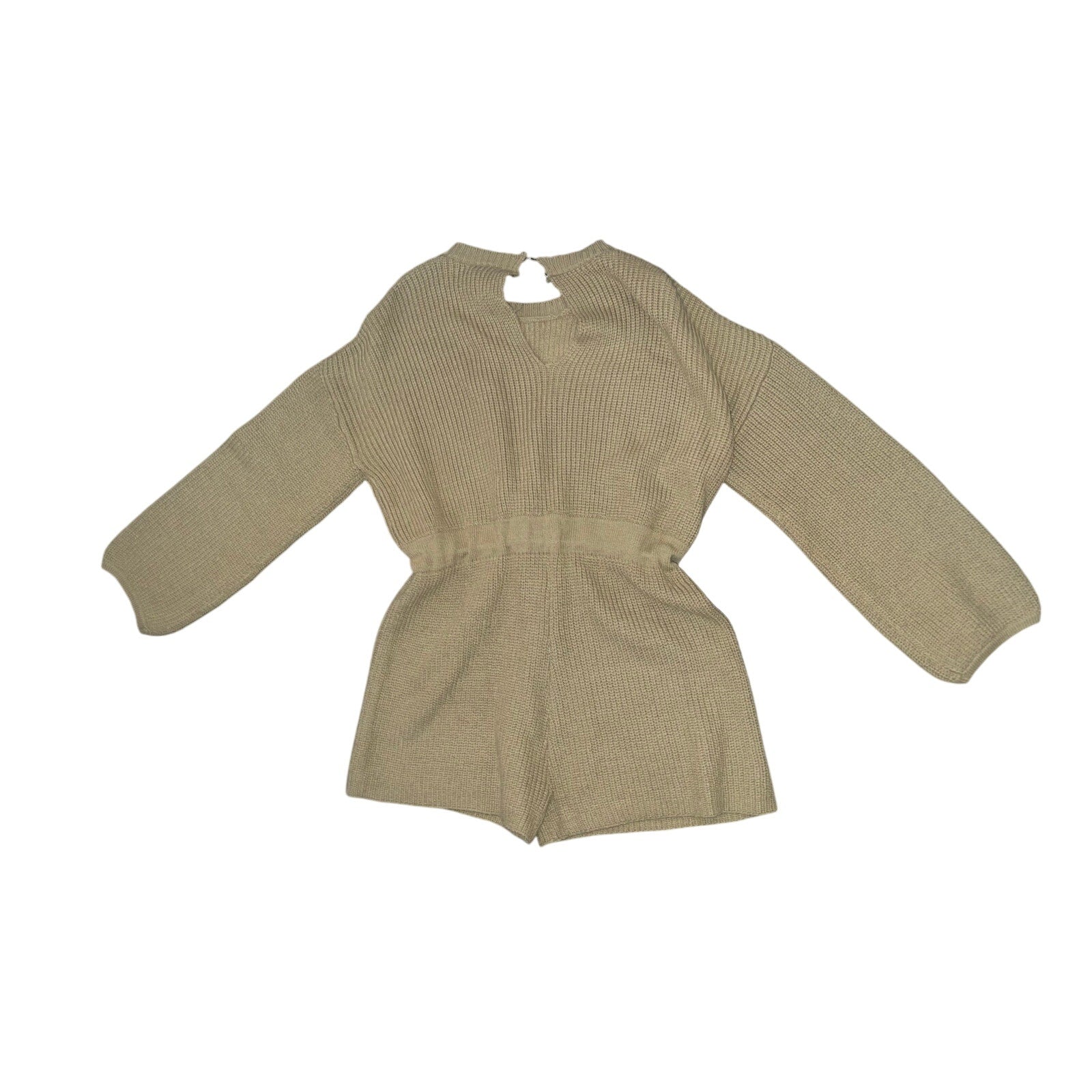Papermoon Sweater Tan knit romper shorts jumpsuit Tie Waist NWT Size Large