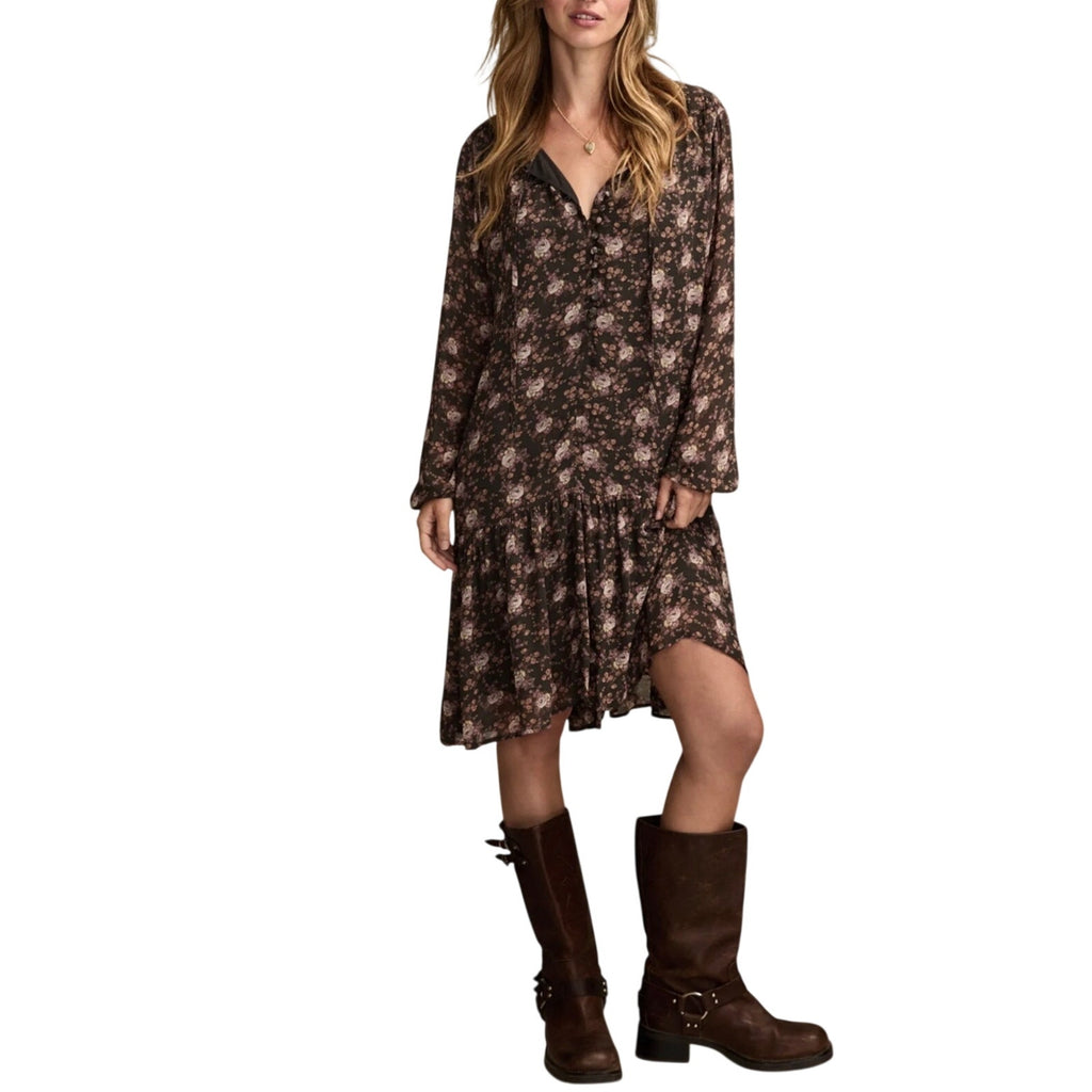 Lucky Brand Dropped Waist Floral Mini Dress Size Medium Flirty Boho Western NWT