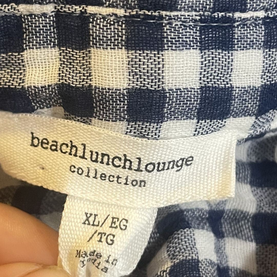 NWT Beachlunchlounge Rosie navy white gingham button down shirt Tie front waist