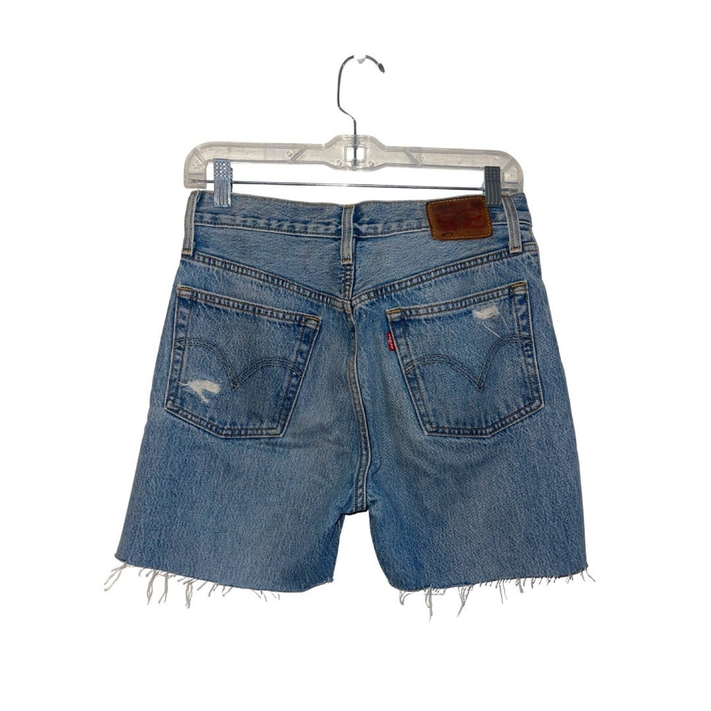 501 Levis Upcycled Shorts Raw Hem Size Small Butterfly Distressed Light Bluewash