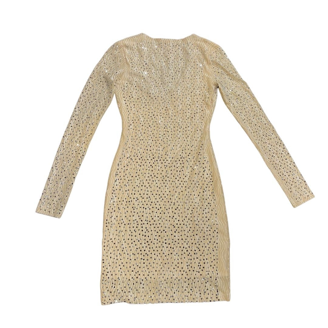 B. Darlin Nude Sequin Rhinestone Bodycon V-Neck Dress Size 3/4 New Years Party