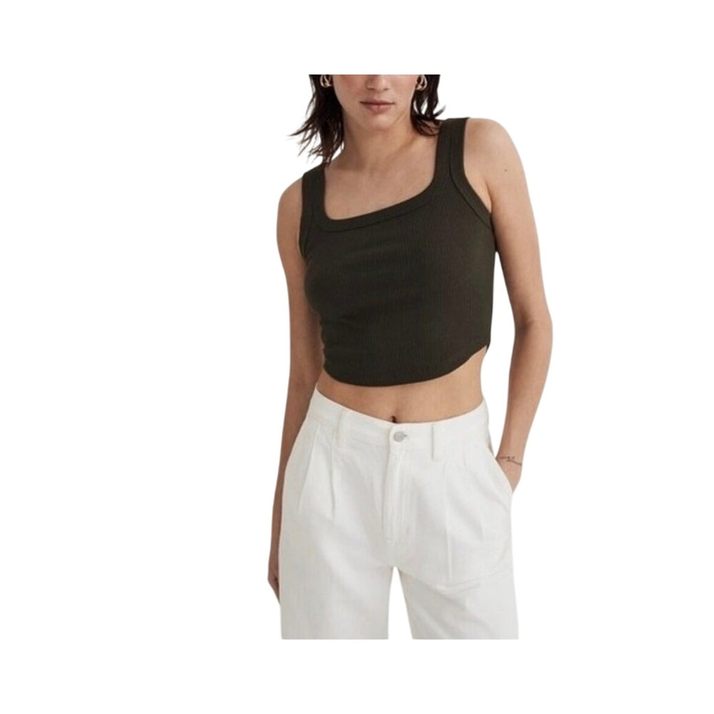 Madewell Tailored Crop Ribbed Square Neckline Tank Top SZ XS Flirty Girly Summer