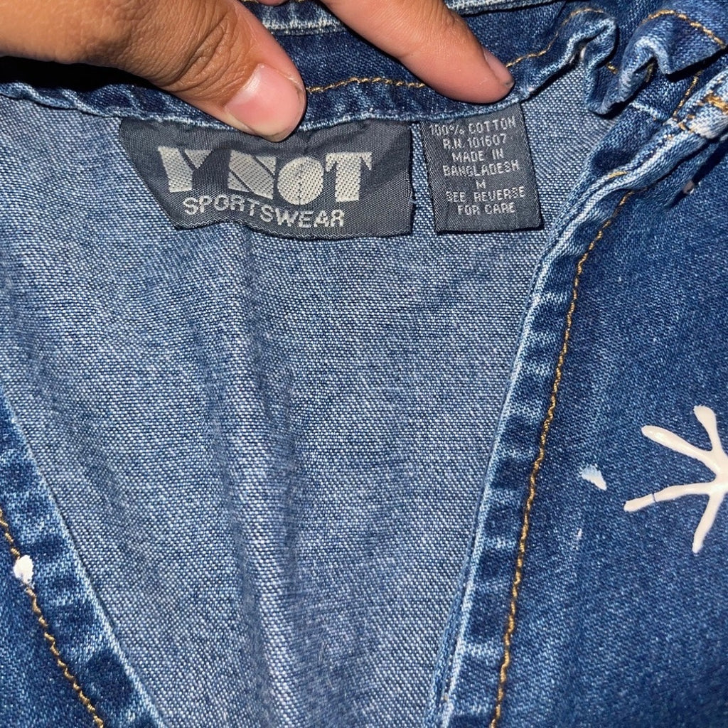 Y Not Sportswear Denim Vest Christmas Winter Button Up 100% Cotton Size Medium