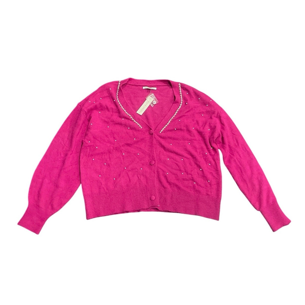 99 Jane Street Magenta Pearl Embellished Button Front Cardigan L NWT Cottagecore