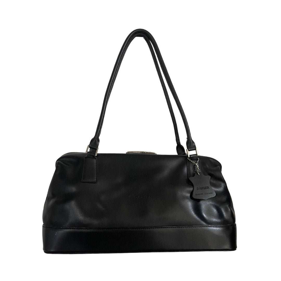 Danier Black Genuine Leather Shoulder Handbag Bowling Bag Fashionable Chic