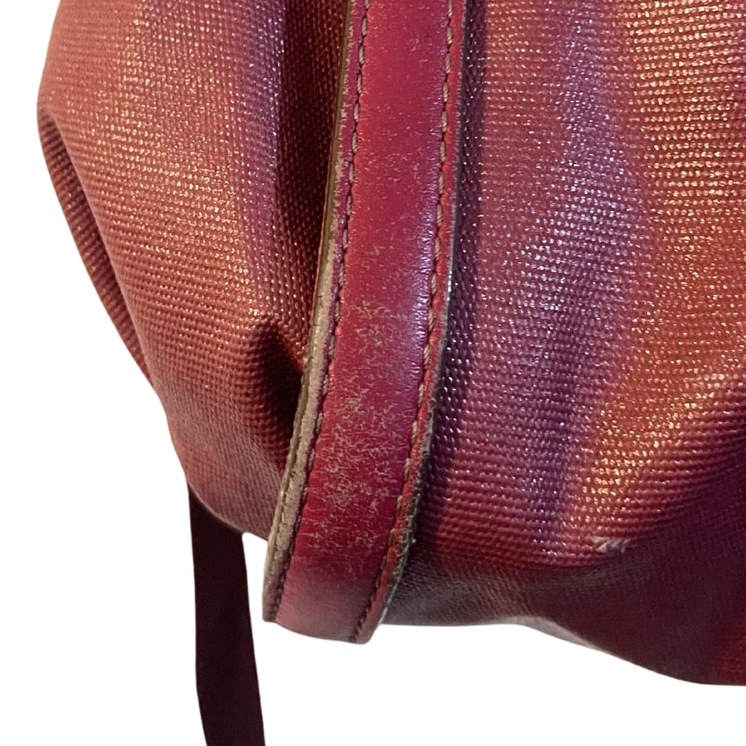 Tod's G-Line Sacca Piccola Red Coated Canvas Hobo Bag Crossbody Quiet Luxury