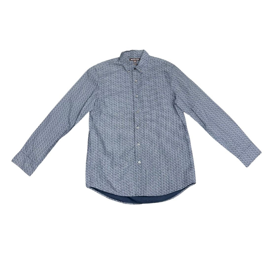 Michael Kors Logo Men's Classic Fit Collar Button Up Long Sleeve Shirt Blue Size Large
