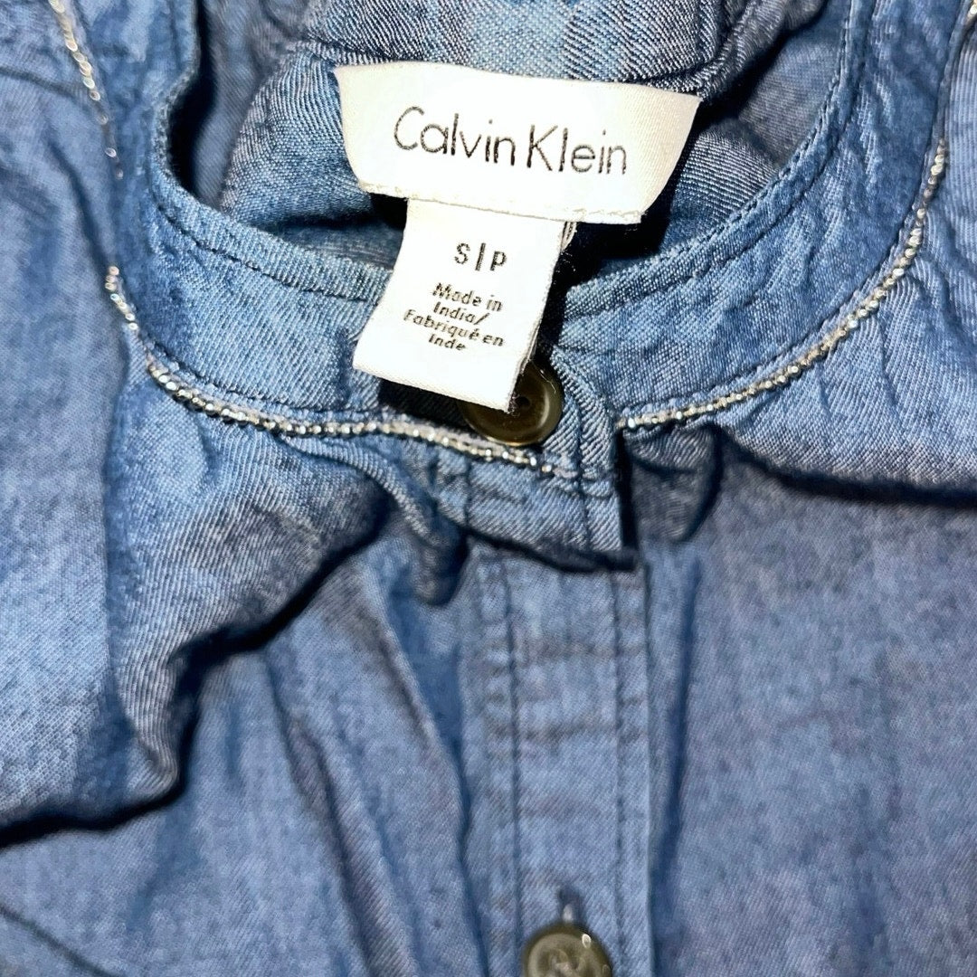 Calvin Klein Blue "Denim" Style Tunic Blouse Size Small