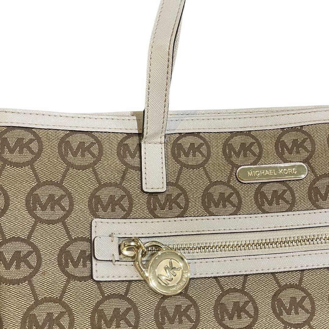 Michael Michael Kors Signature Logo Kempton Canvas Tote Bag Leather Trim