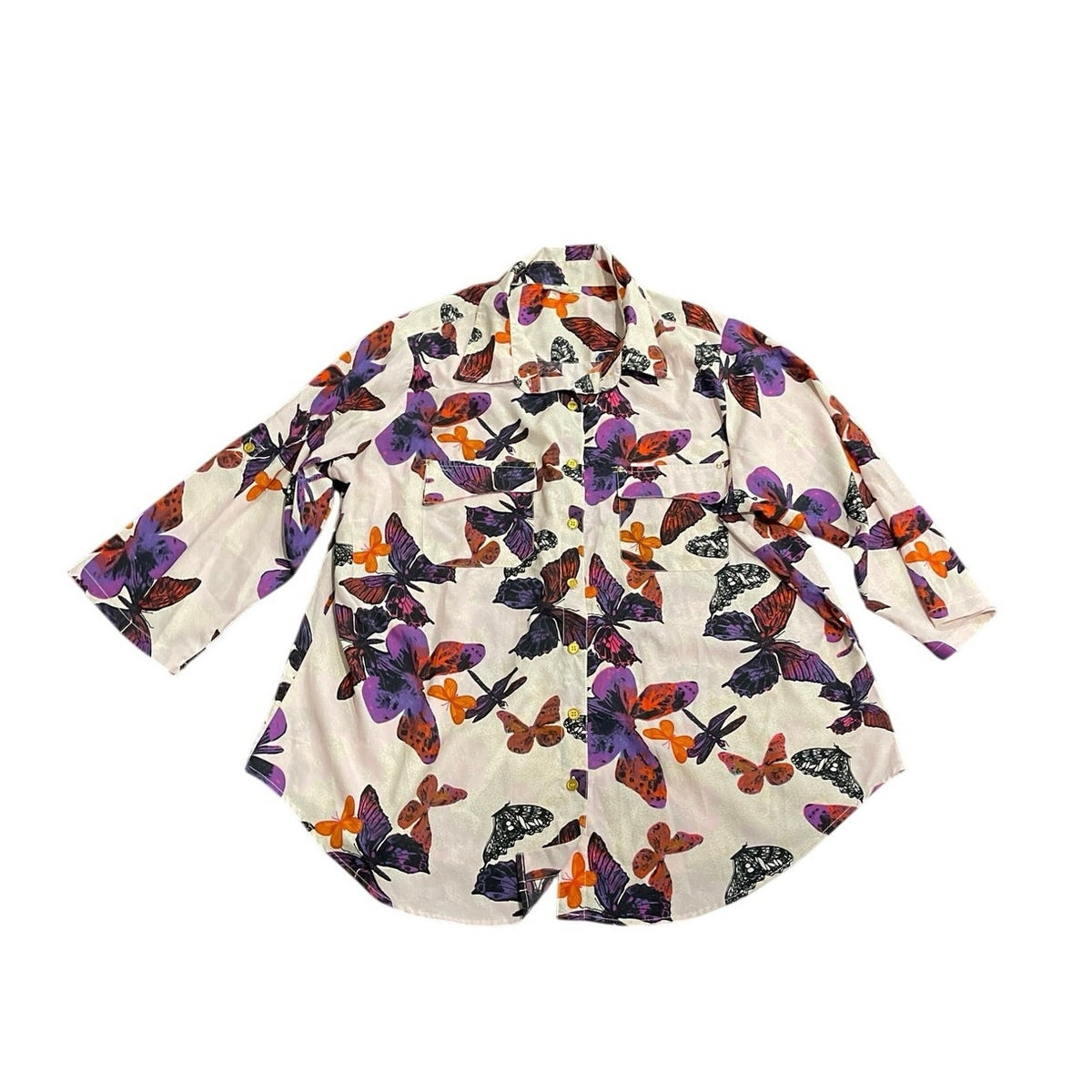 MPH Collection Button Down Butterfly Print Long Sleeve Blouse SZ 2X Botanical