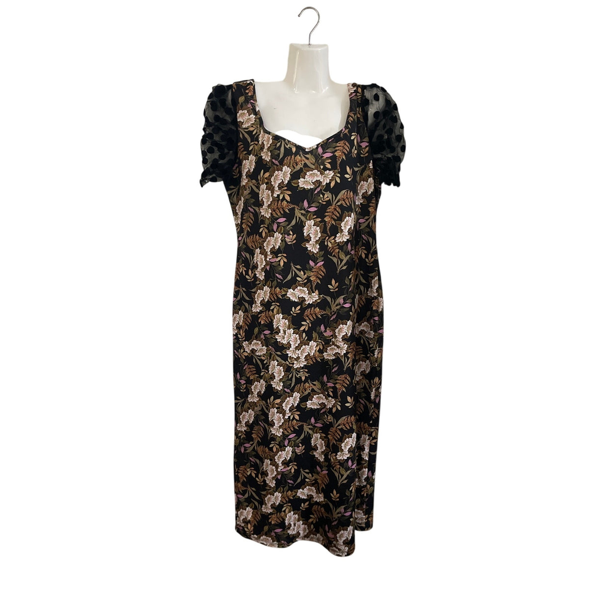 Shein Curve VTG Inspired Midi Ditsy Floral Sheer Puff Sleeve Dress 2XL Romantic