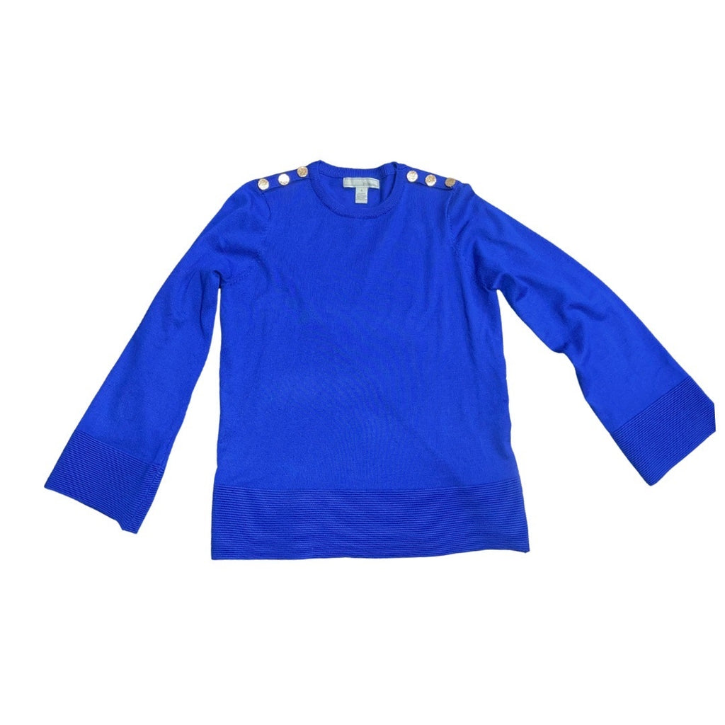 By Design Royal Blue Ribbed Sweater Top Size Medium Career Office Preppy