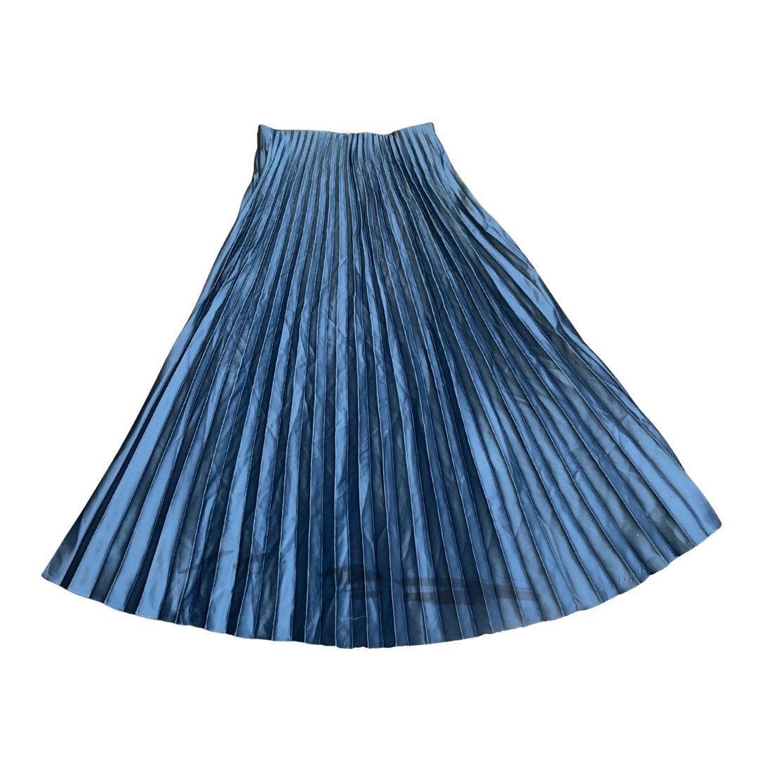 Zara Electric Blue Satin Pleated Midi Skirt SZ XS Elastic Waistband Classy Chic
