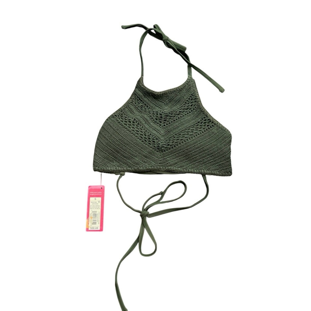 Xhilaration Olive Green Crochet Halter Swim Bikini Top SZ S NWT Boho Swim Beach
