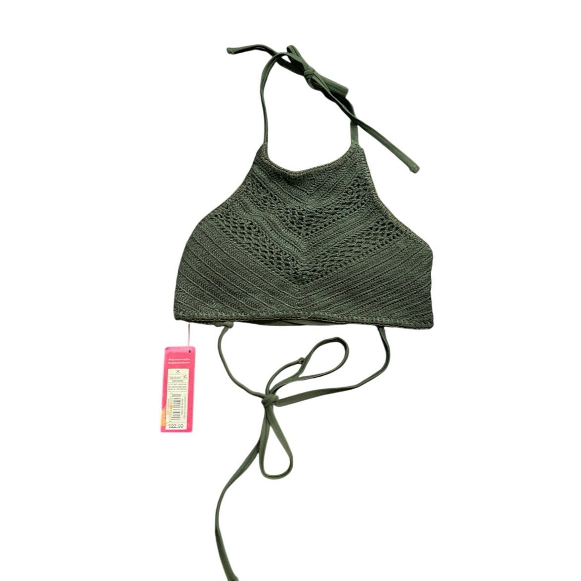 Xhilaration Olive Green Crochet Halter Swim Bikini Top SZ S NWT Boho Swim Beach