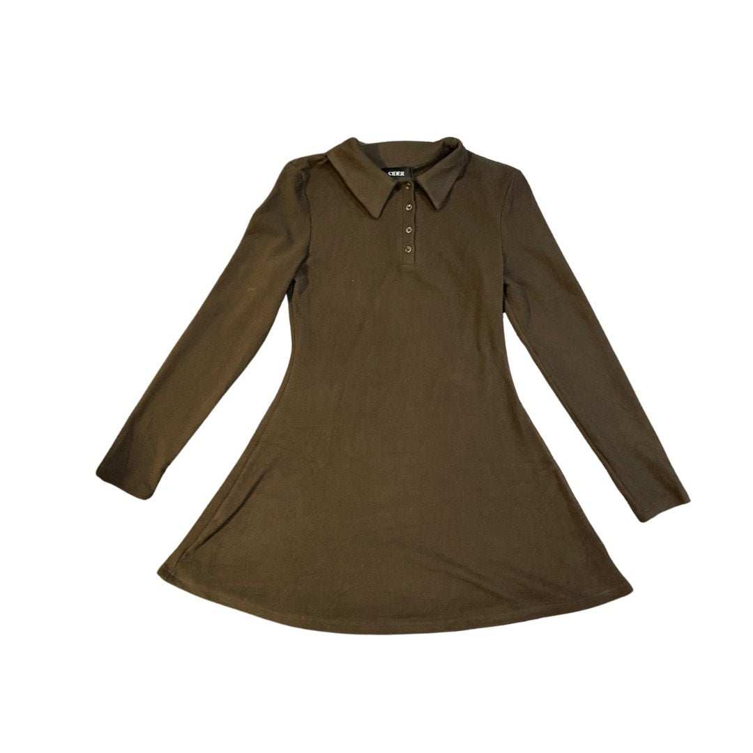 Cider Jersey Collar Half Button Mini Dress Long Sleeve Preppy Academia NWT