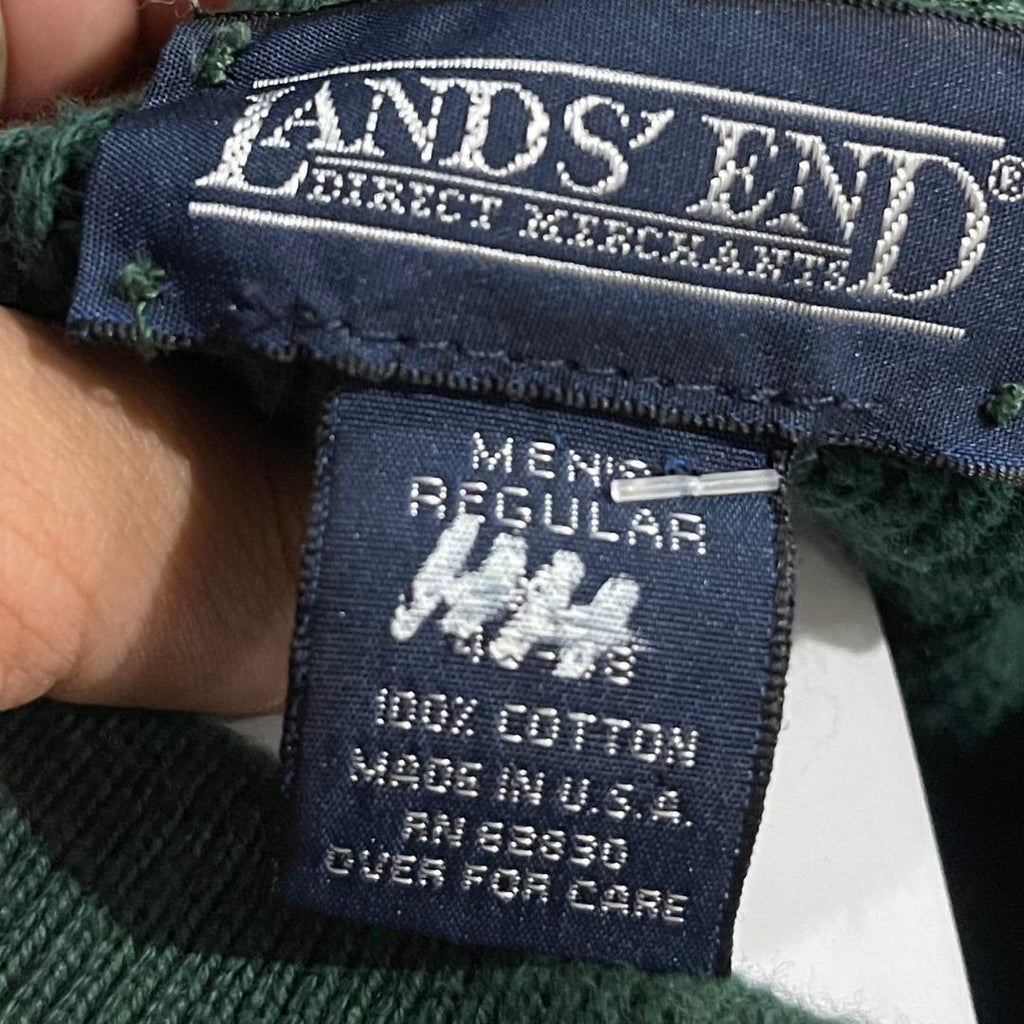 Land's End Mens Vintage Pullover Knit Cotton Hensley Sweater Medium 90s USA Made