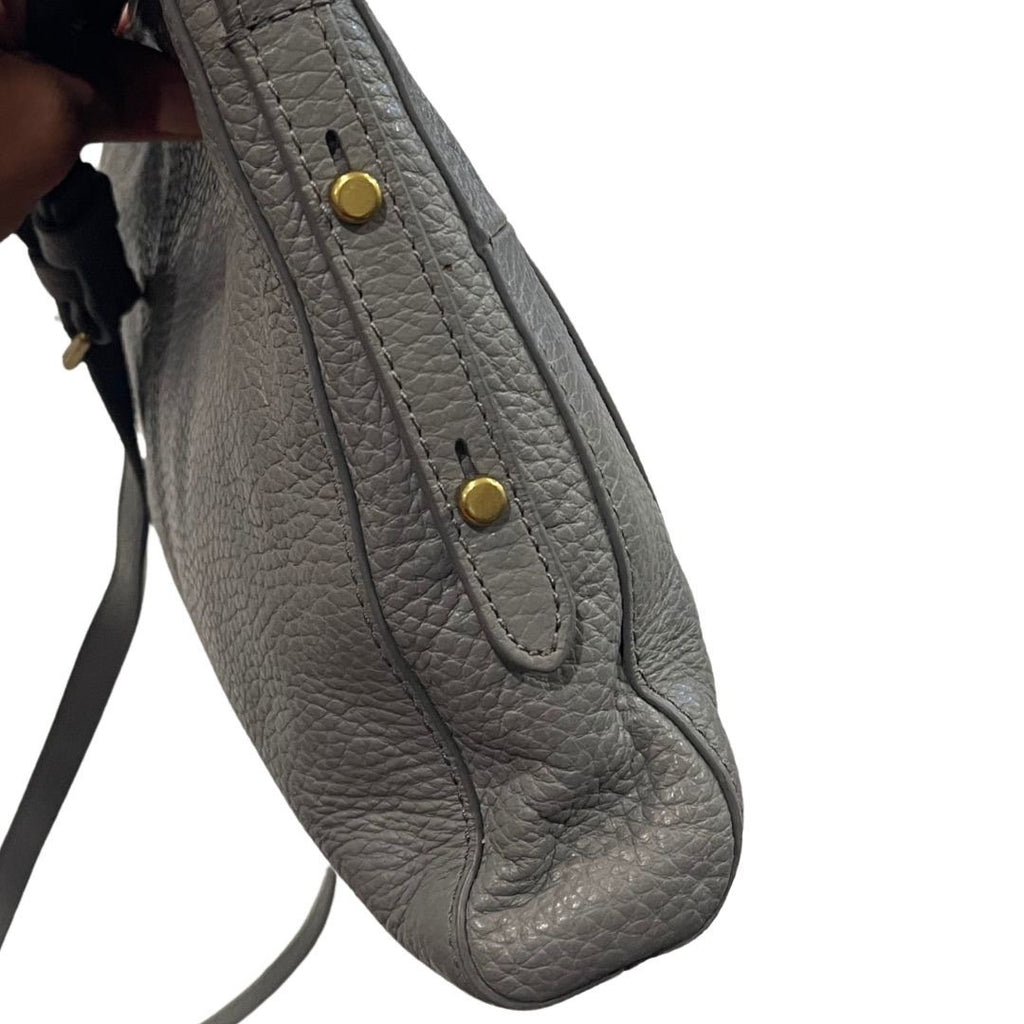 Fossil Jenna Top Zip Gray Pebbled Leather Crossbody Handbag Purse