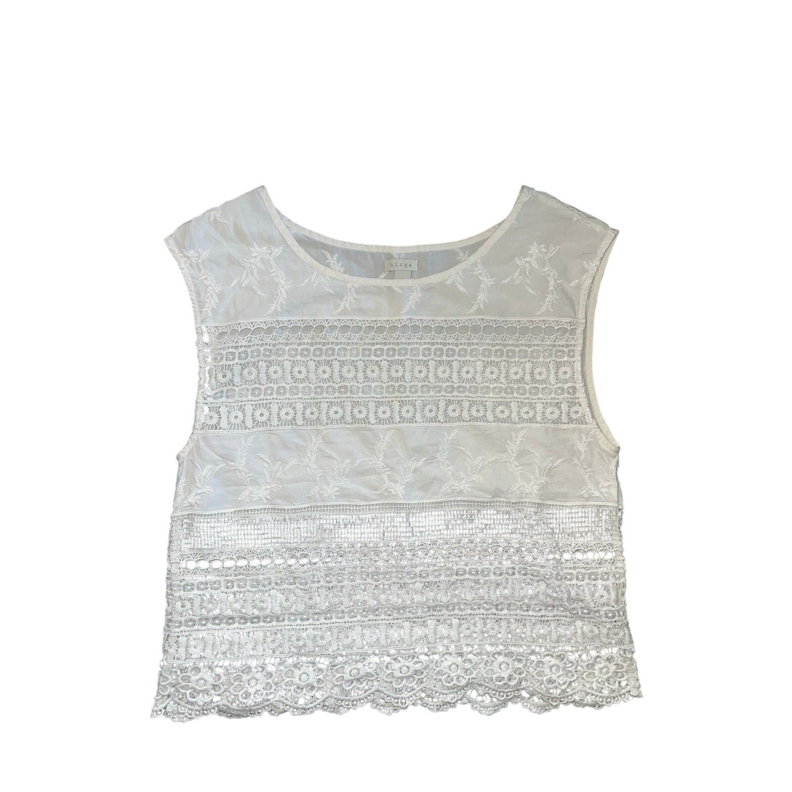 Hinge See Through Floral Embroidered crochet lace top blouse summer size small