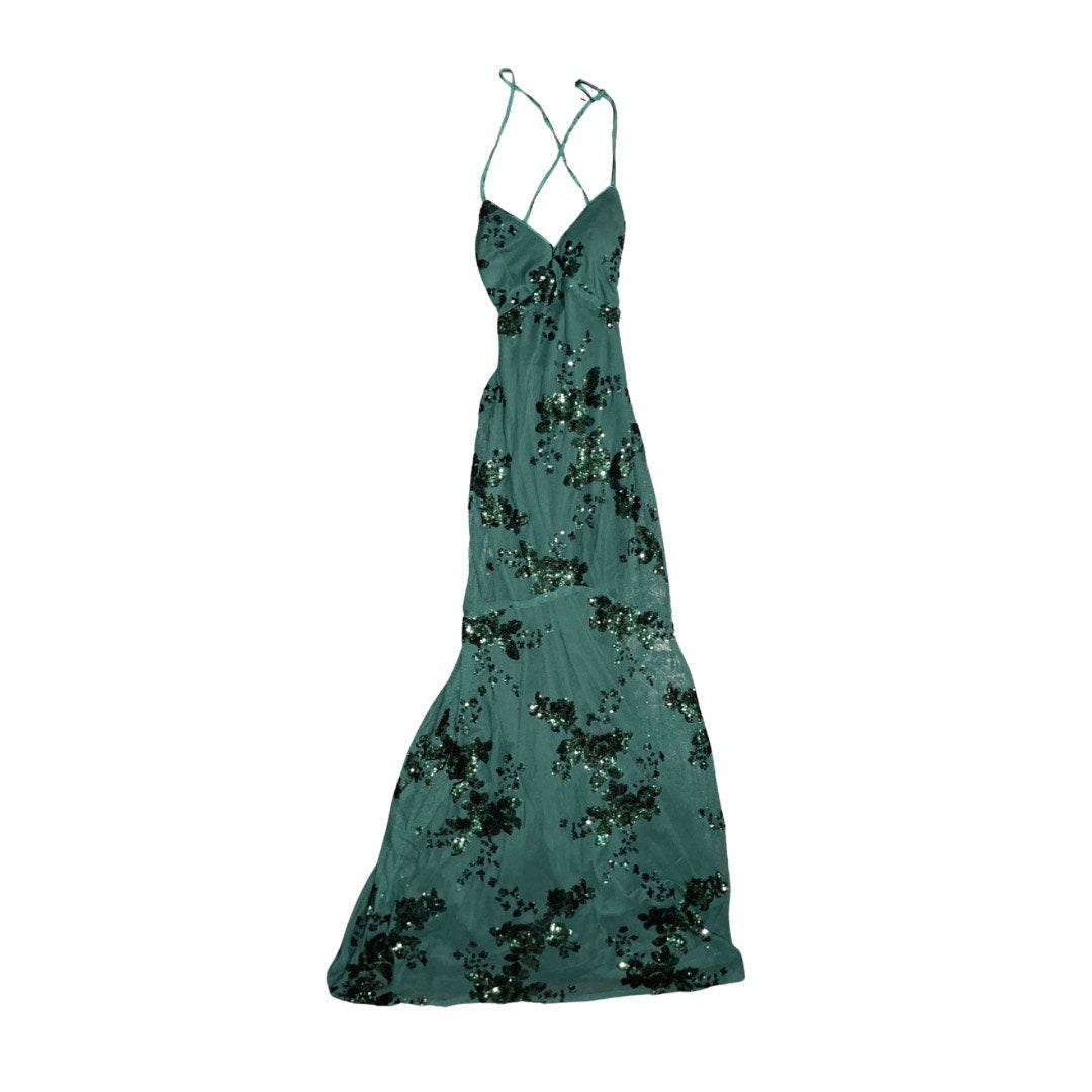Lulus Valhalla Forest Green Sequin Lace-up Maxi Dress Small Formal Wedding Prom