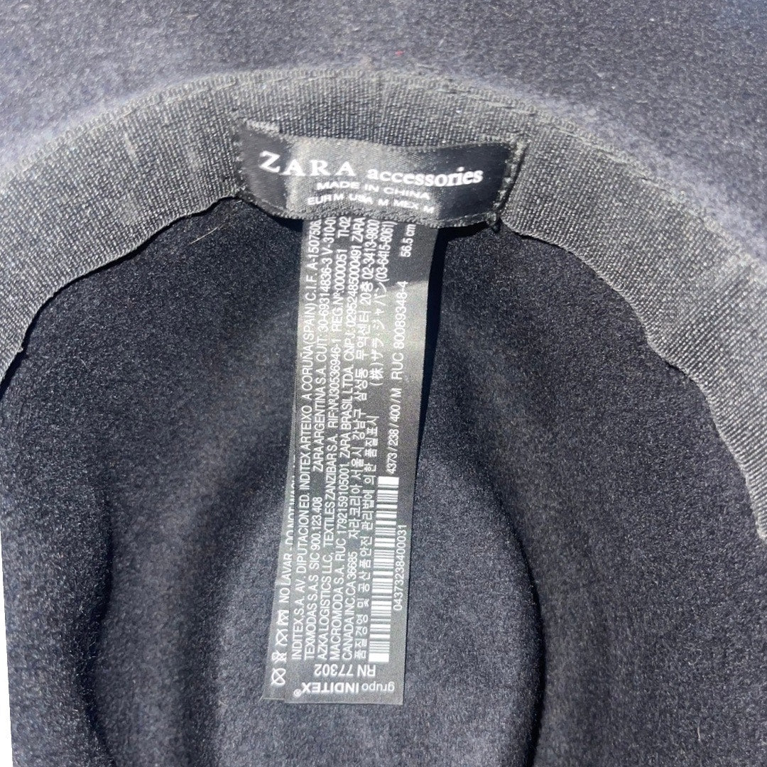 Zara Womens Black Felt Fedora Hat Bow tie One Size Western Unisex