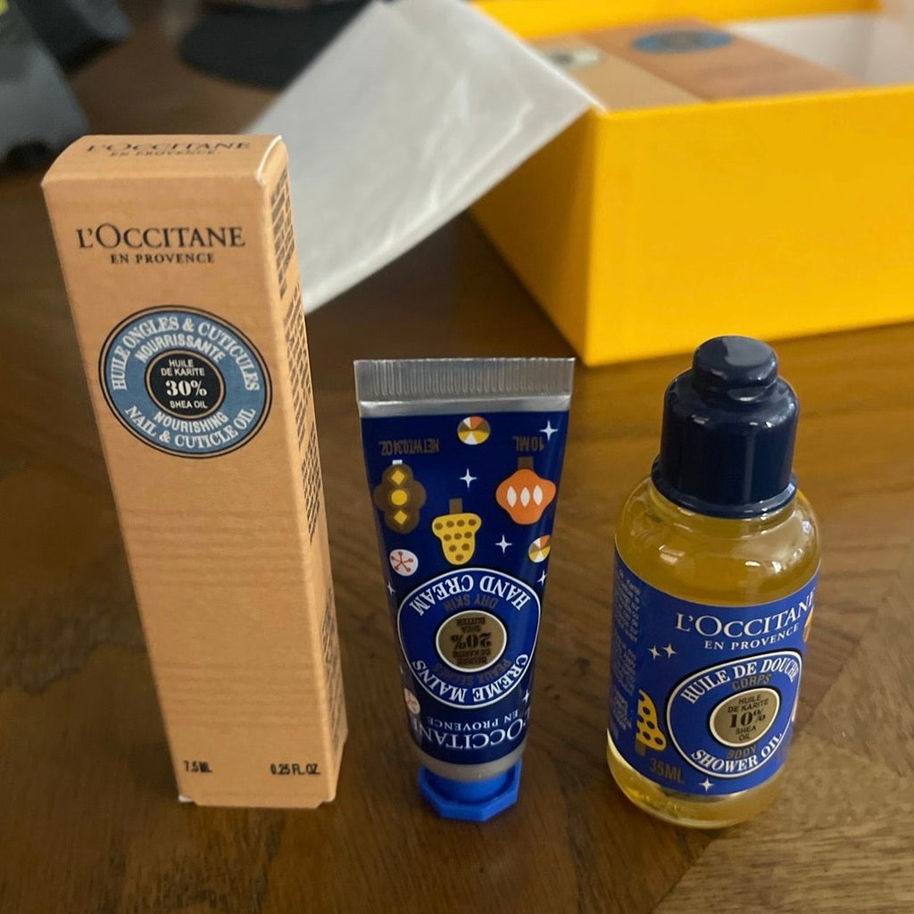 L'Occitane Gift Set Box w/ Hand Cream Scrub Shower Nail Oil Beauty Care NEW