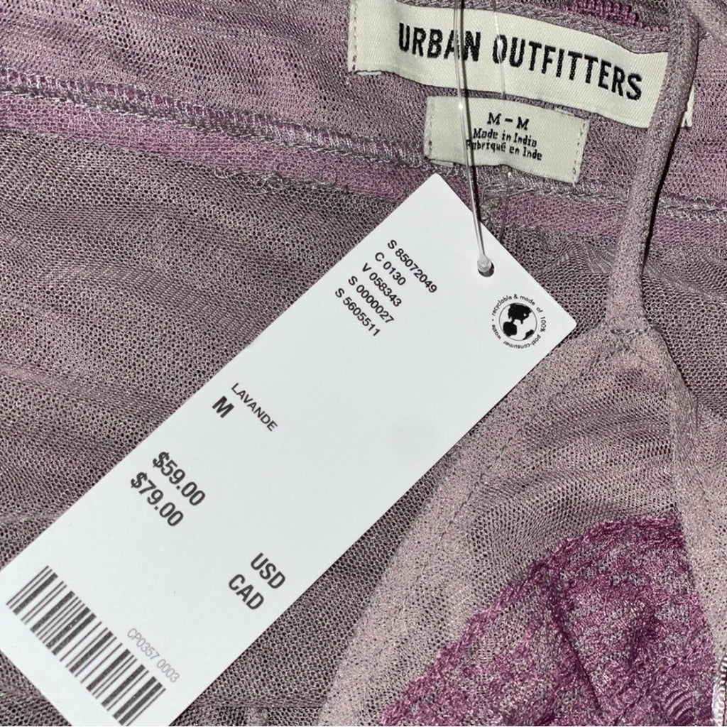 Urban Outfitter Marina Sheer ruched Midi dress Tunic Size Medium Lavender
