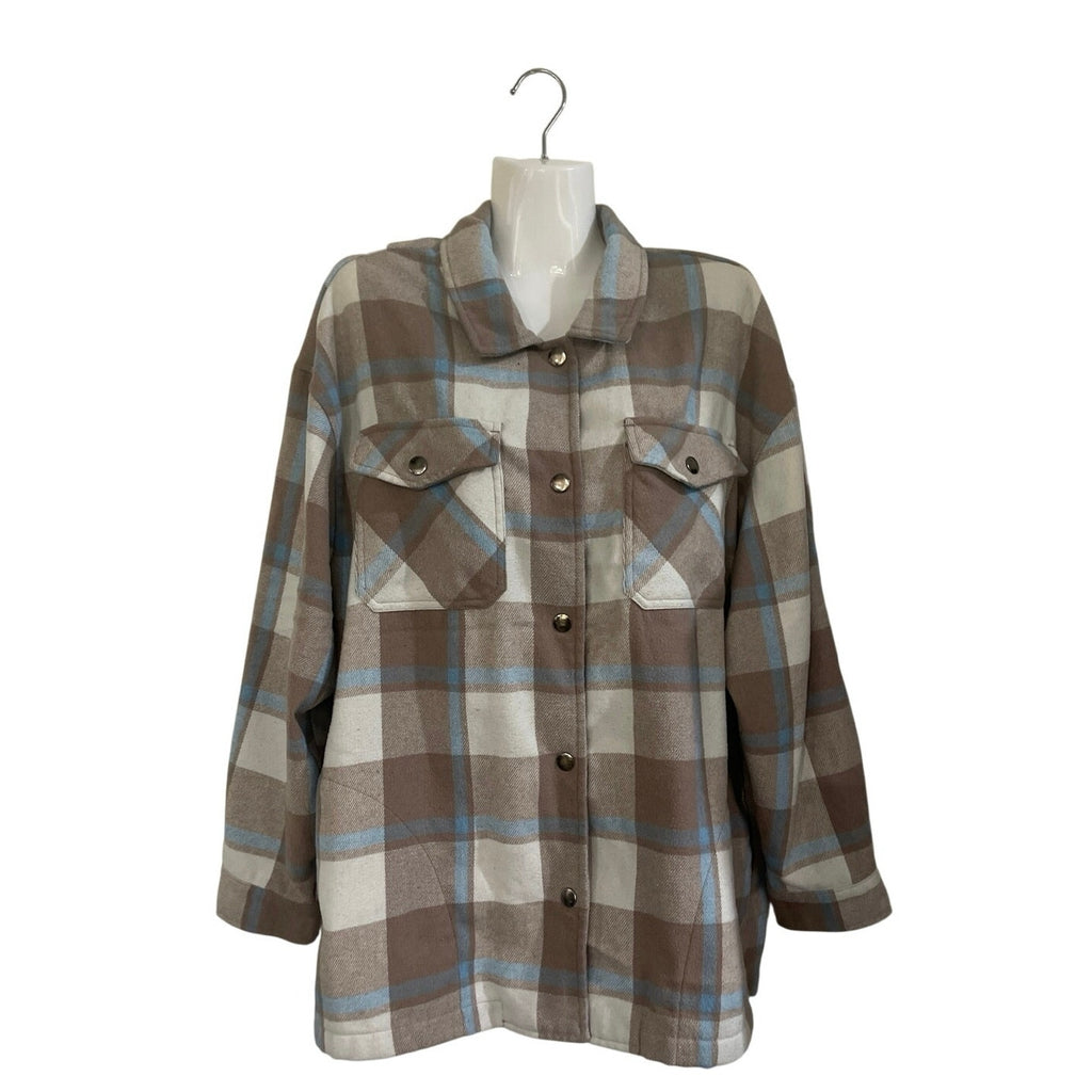 HFX Plaid Flannel Shirt Jacket Shacket Size Large Relaxed Fit Streetwear Outdoor