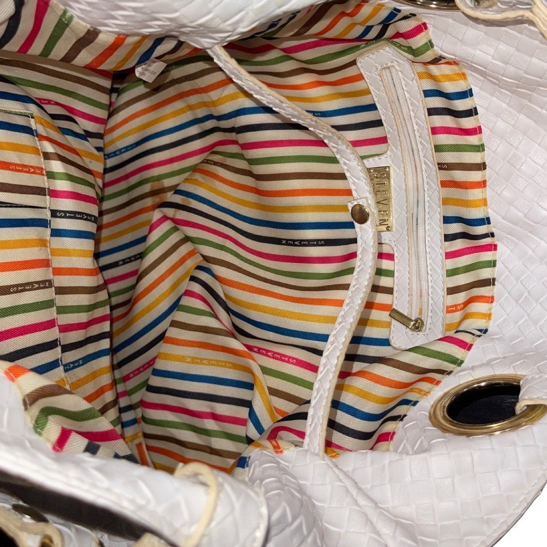 Steven by Steve Madden Woven White Shoulder Bag Faux Leather Tote Y2K Boho
