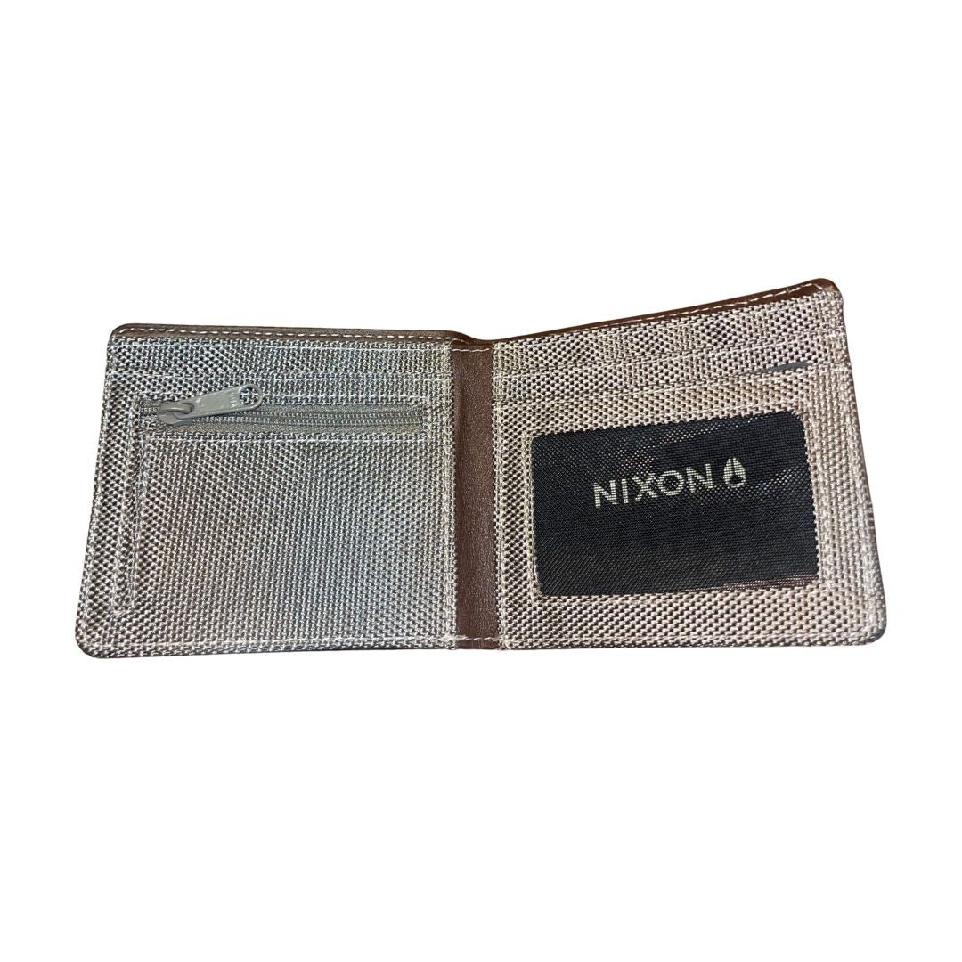 Nixon Leather Logo Origami Showdown Falcon Brown Canvas BiFold Wallet NWT