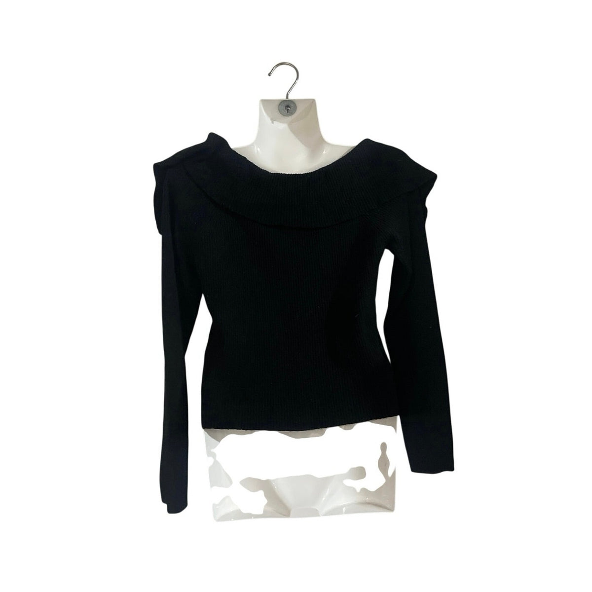 Steve Madden Black Ribbed Long Sleeve Collar Knit Top SZ S Form Fitted Y2K Chic