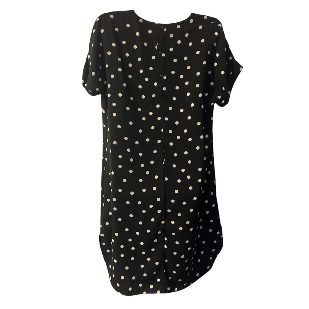 A New Day Black White Polka Dot Short Sleeve V-Neck Shift Dress SZ M Party Chic