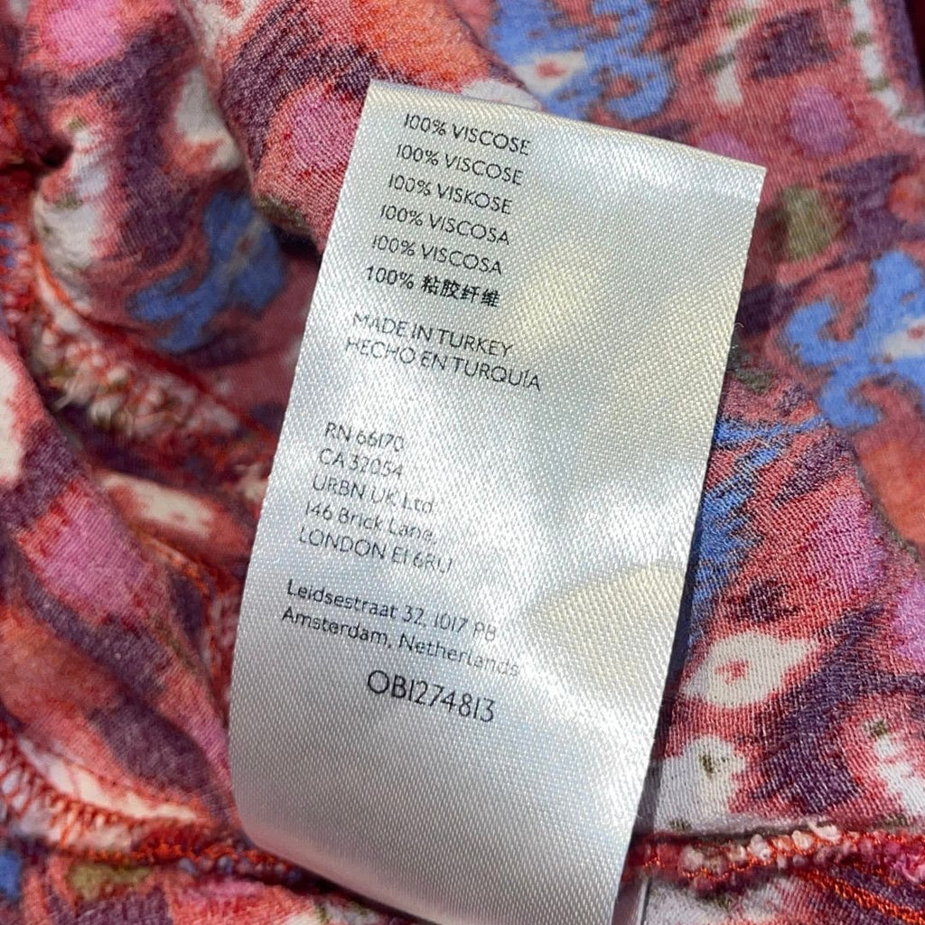 Anthropology Robin Tiered Mini Dress Red Pink Floral Size Small Boho Sundress