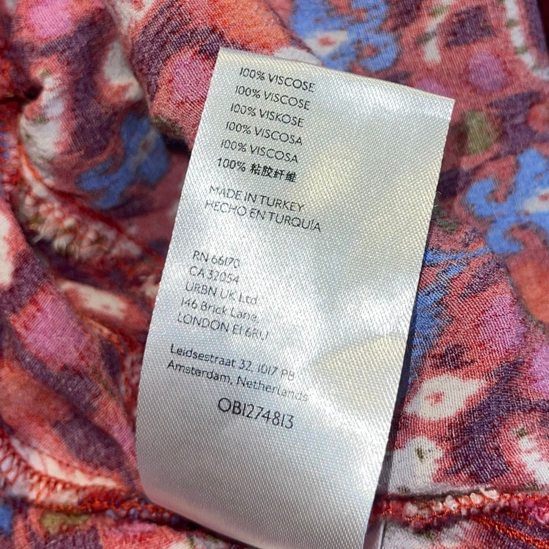 Anthropology Robin Tiered Mini Dress Red Pink Floral Size Small Boho Sundress