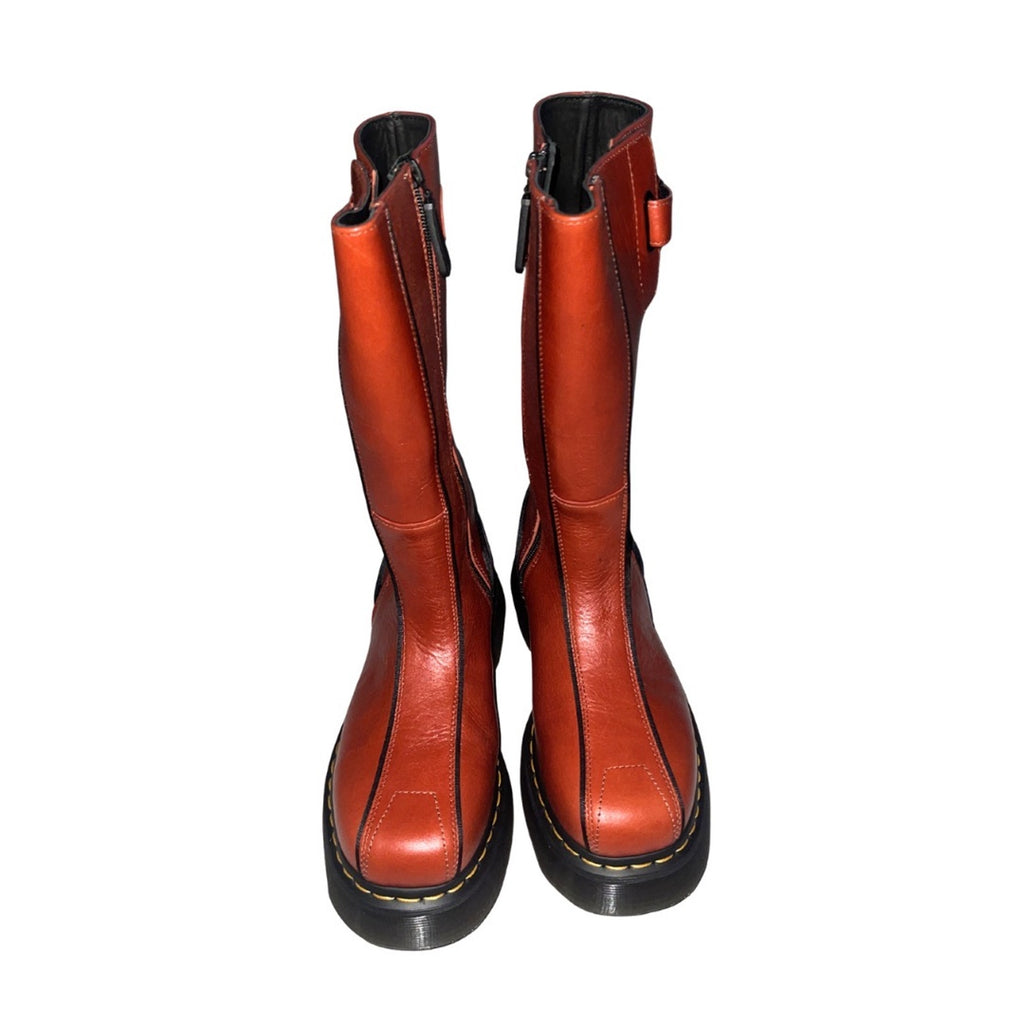 Dr. Martens Buzz High Eclipse Platform Leather Tall Boots Flame Orange SZ 7 NWT