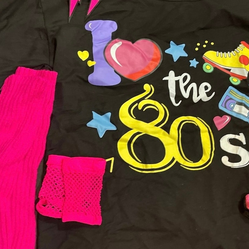80s Themed Retro Halloween Neon Tutu Skirt Costume Set Adult SZ L