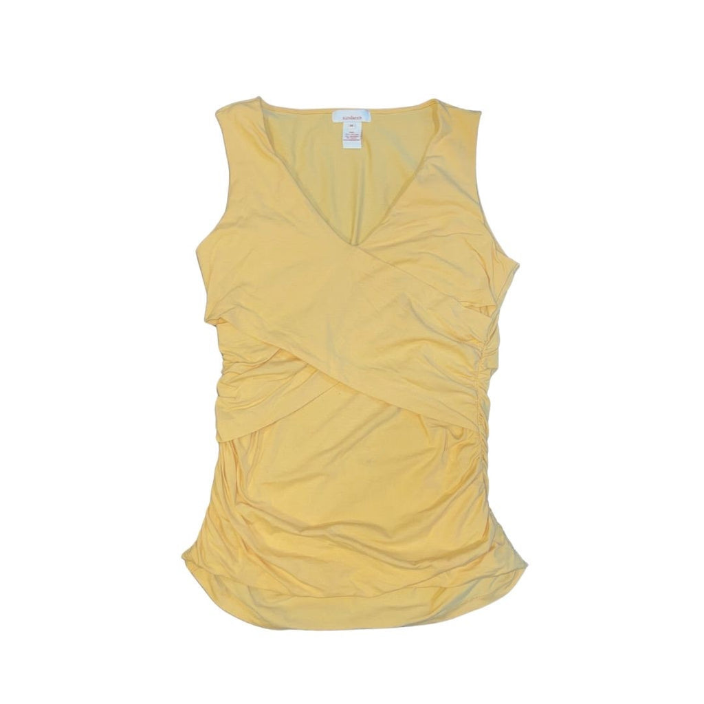 Sundance Yellow Ruched Tank Sleeveless Top V Neck Cotton Size Medium