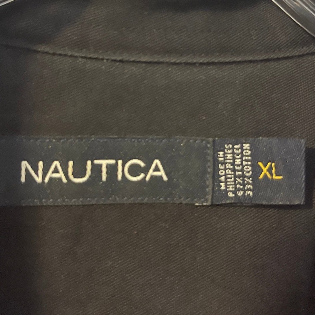 Nautica Short Sleeve Button up Collar Shirt Size XL Black Classic Dress Preppy