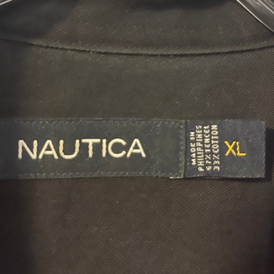 Nautica Short Sleeve Button up Collar Shirt Size XL Black Classic Dress Preppy