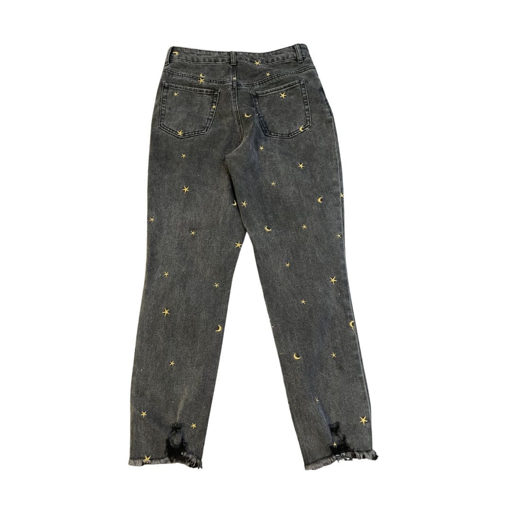 Tinseltown Women Black Distressed Star Embroidered Jeans Denim Pants Size Small