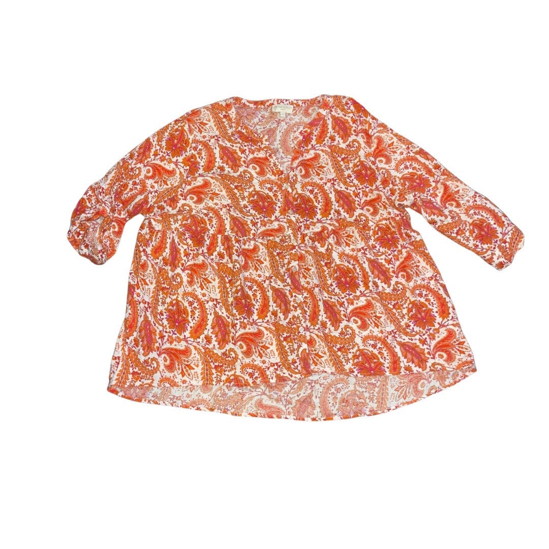 Cynthia Rowley Linen Blend Top Blouse Paisley Floral Design Plus Size 3X