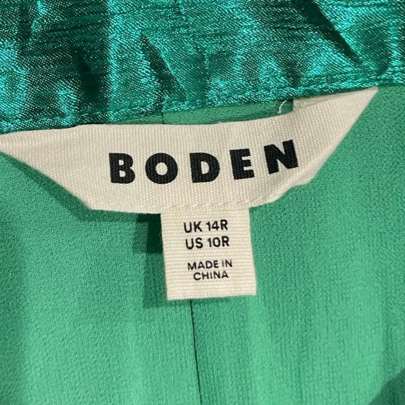 Boden Camilla Metallic Emerald Green Pleated Midi Skirt 10 Party Whimsigoth Chic