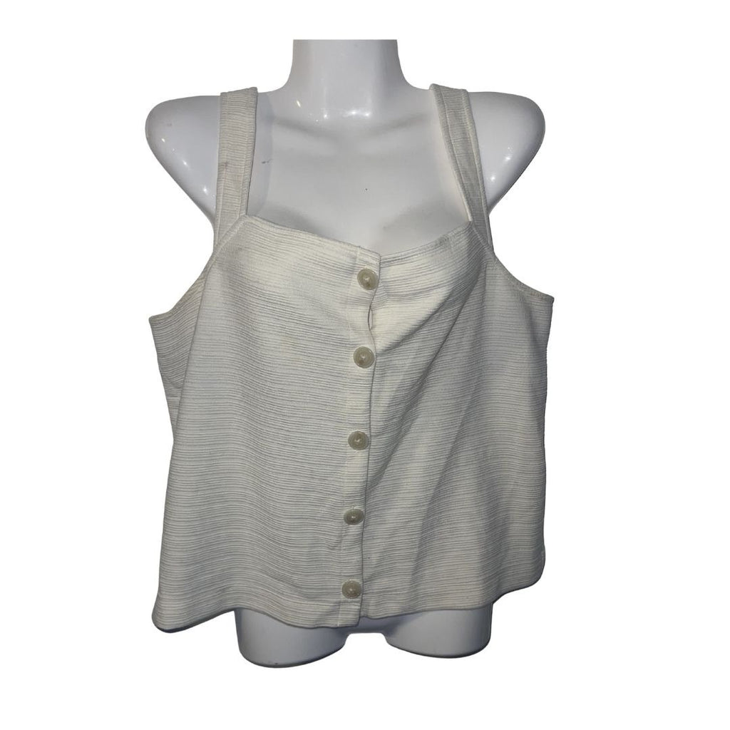 J. Crew Off White Texture Button Front Tank Blouse Size Medium Preppy Summer