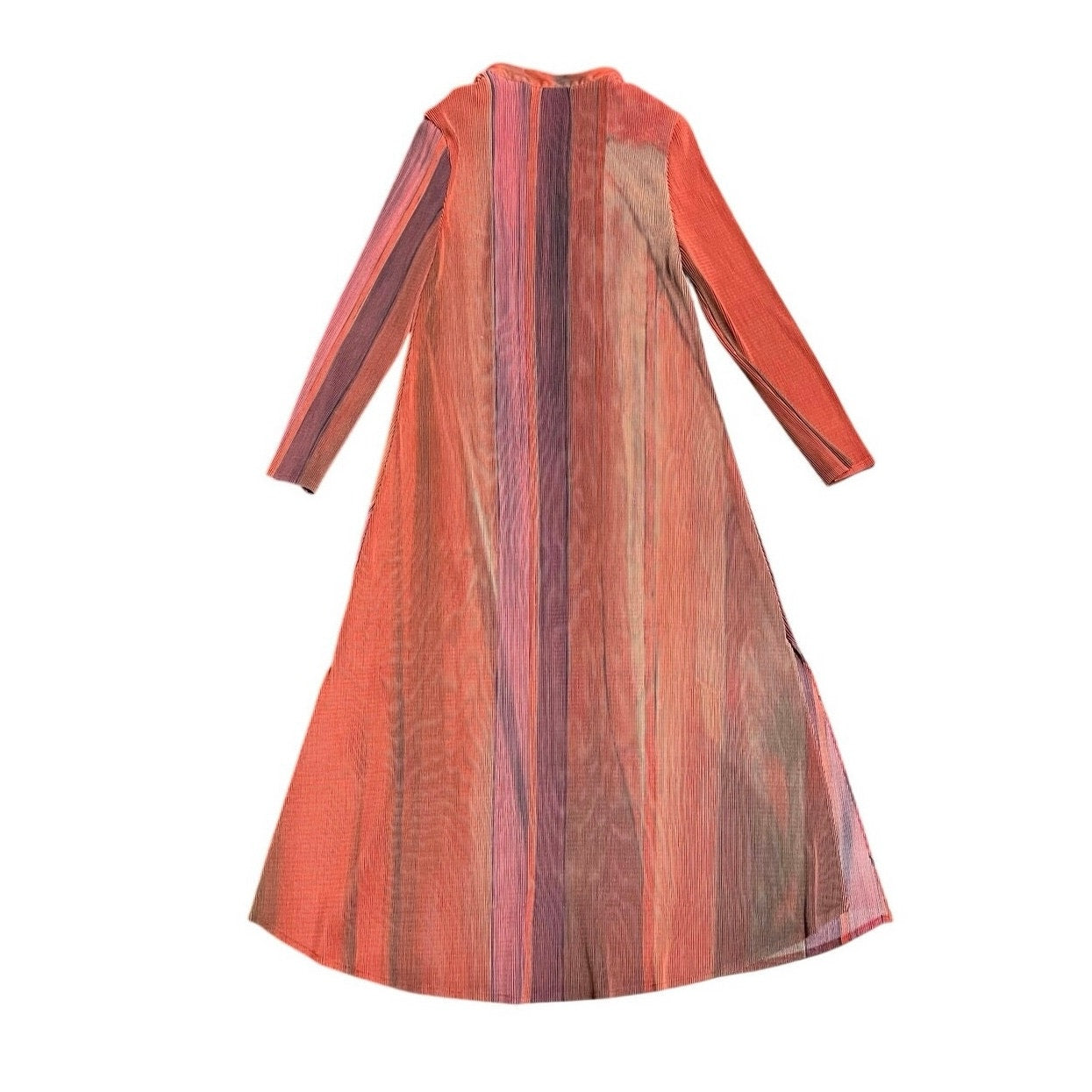 Ombre Pleated Collared Midi Button Down Long Sleeve Dress Size Medium Stretch