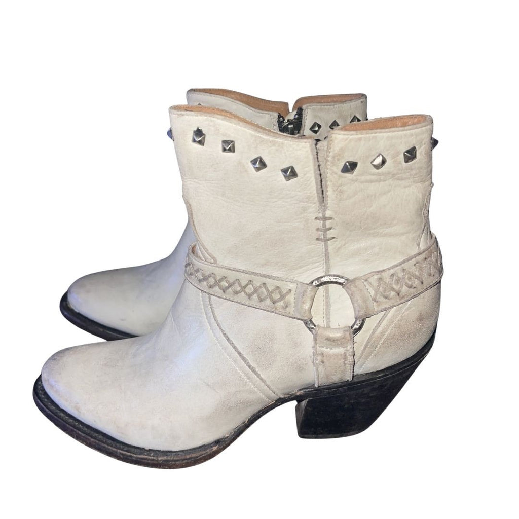 Lucchese Ani Distressed Harness Western Ankle Stud Cowgirl Bootie SZ 7 NWOB