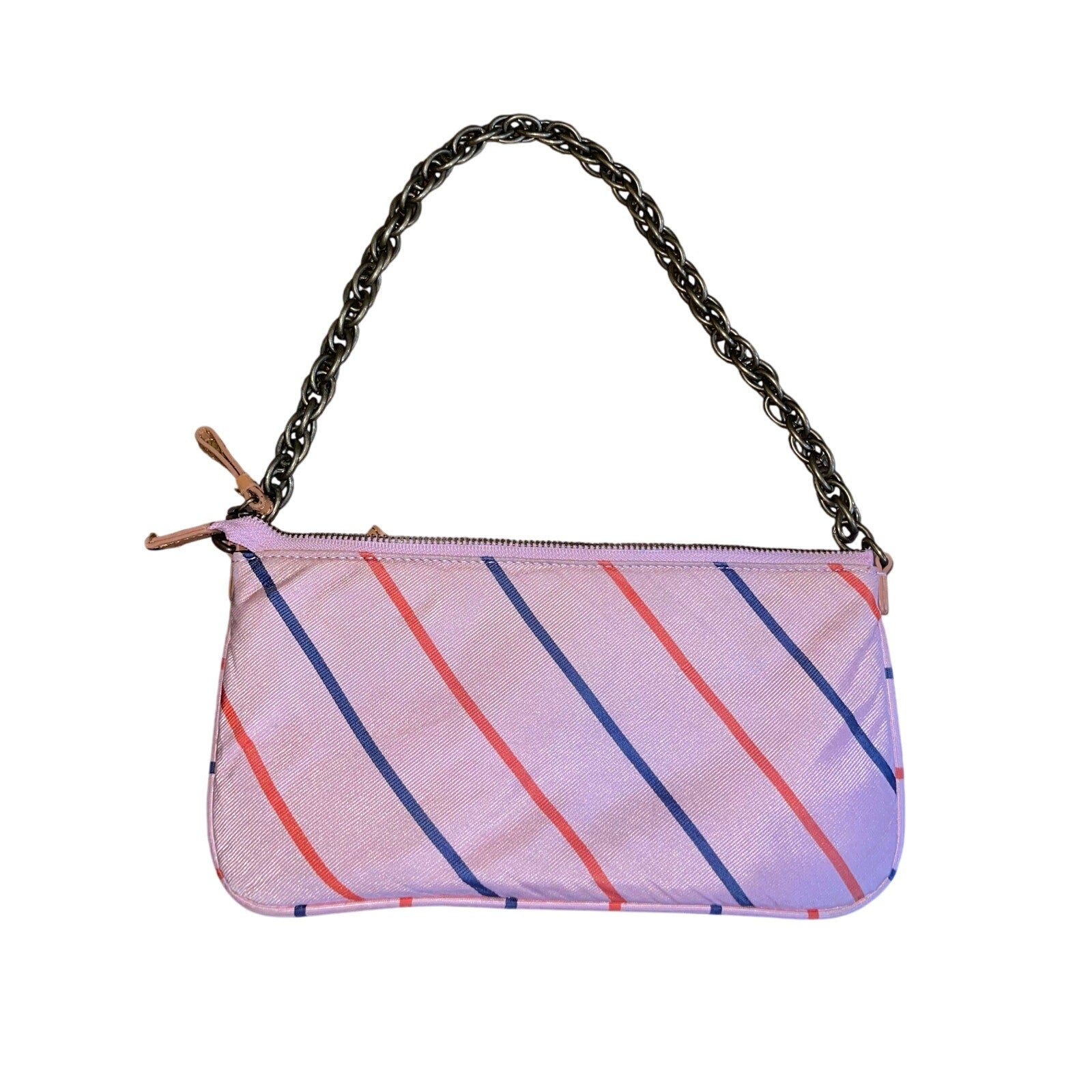 J.Crew Silk Pink Striped Chain Strap Purse Handbag Small Preppy Casual